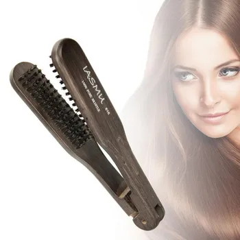 

1 Pc Hairdressing Straightener Hair Straightening Double Brushes V Shape Comb Clamp Styling Tool Bristle Wooden Handle Combs