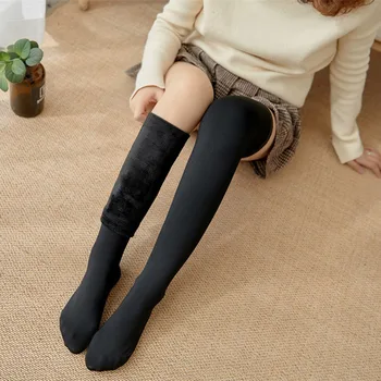 

Women Warm Plush Lined Stockings Thigh High Winter Solid Pantyhose Leg Warmer Open Toe Casual Socks for Boots Skirts
