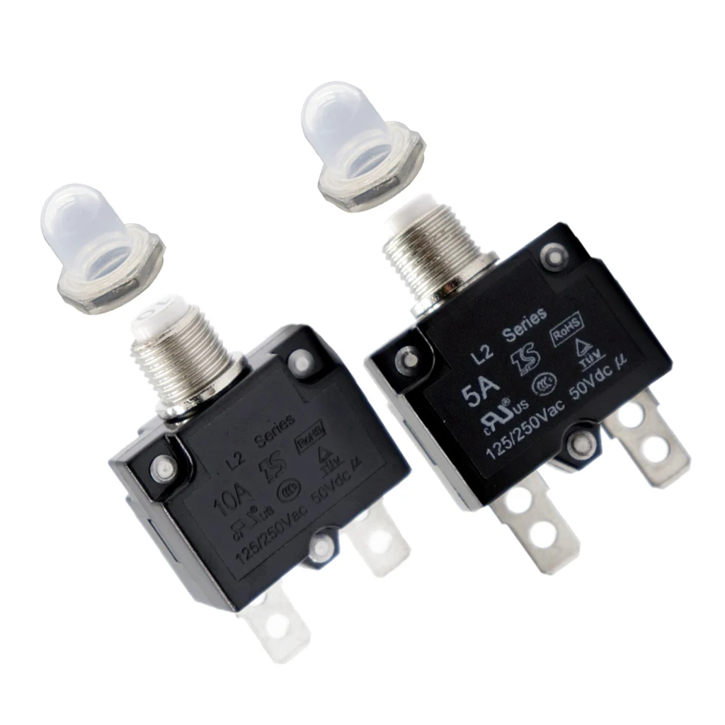 2X 5A/10A Circuit Breaker Overload Protector Switch + Clear Waterproof Cap