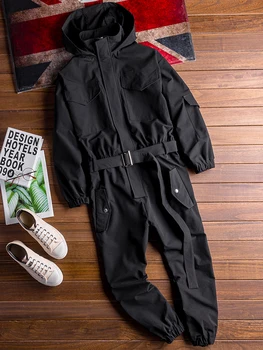 

ean jumpsuTooling jumpsuit male British Korean hooded jumpsuit jacket suit male