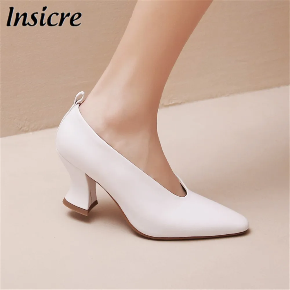 

Insicre Women Pumps Genuine Leather High Heels 6.5 cm 2020 Spring Pointed Toe Cow Leather Female Classics Shoes Black Slip On