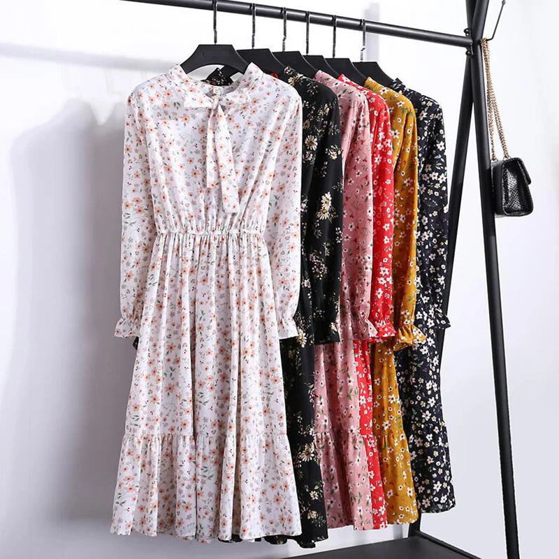 Женское шифоновое платье с цветочным принтом Длинные вечерние платья длинным