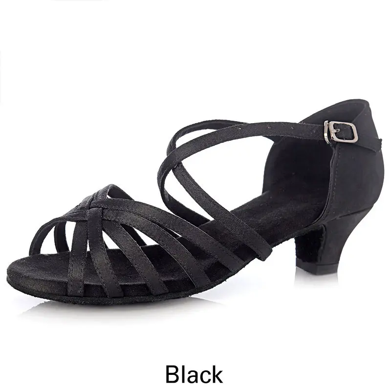 Детская обувь на низком каблуке 3/3, 5 см для латинских танцев; белая атласная обувь с мягкой подошвой для профессиональных бальных танцев для женщин; - Цвет: Black 3.5cm