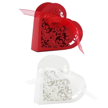 

40 Pcs Candy Box Heart Candy Paper Box Gift Box for Wedding Party , 20 Pcs White & 20 Pcs Red