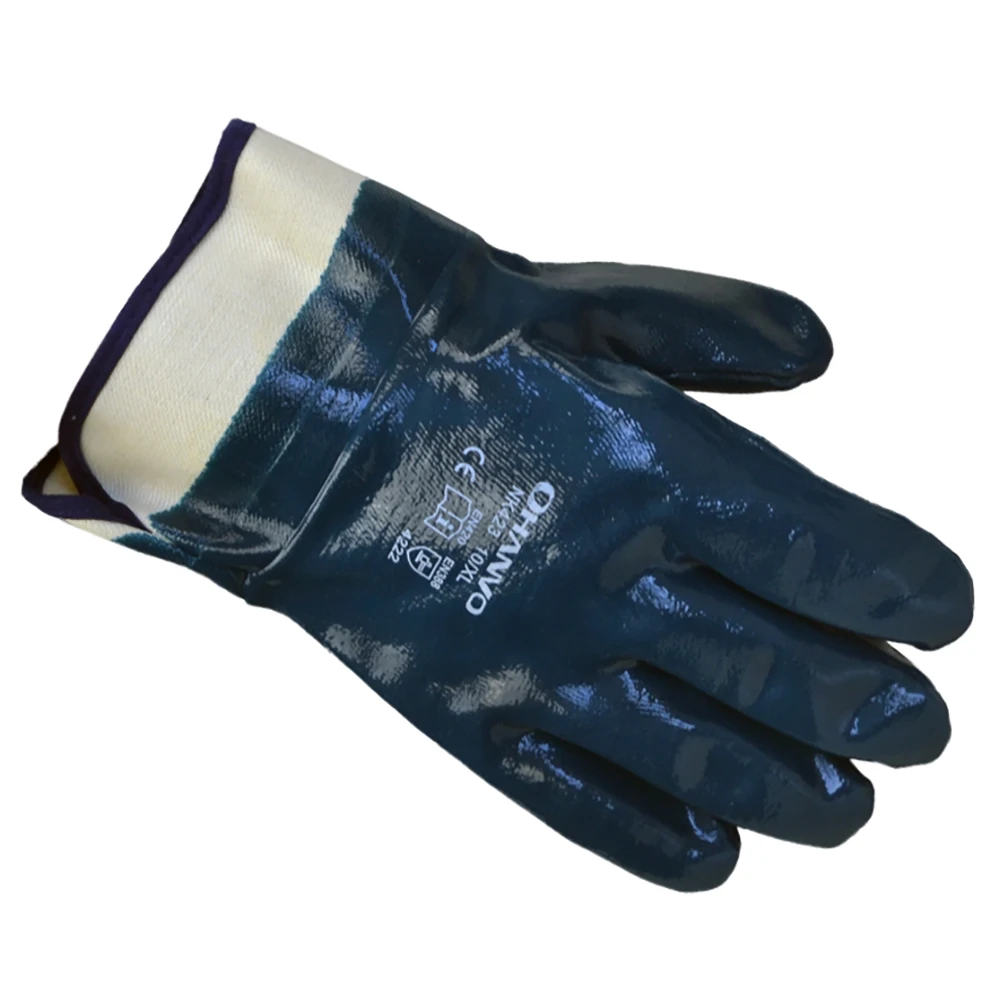 Guanti Protettivi In Nitrile Blu Con Polsino Di Sicurezza - Modello Completamente Immerso, Antigraffio E Chimico