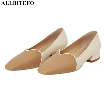 

ALLBITEFO natural genuine leather women high heel shoes Color stitching fashion casual party shoes high heels women heels
