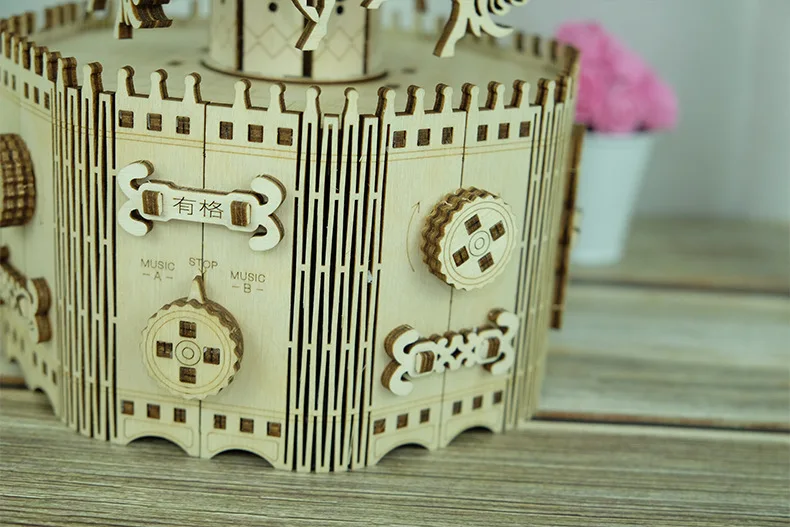 DIY деревянная музыкальная шкатулка веселый круглый карусель домашний Декор подарок на день рождения для детей подруги женщины