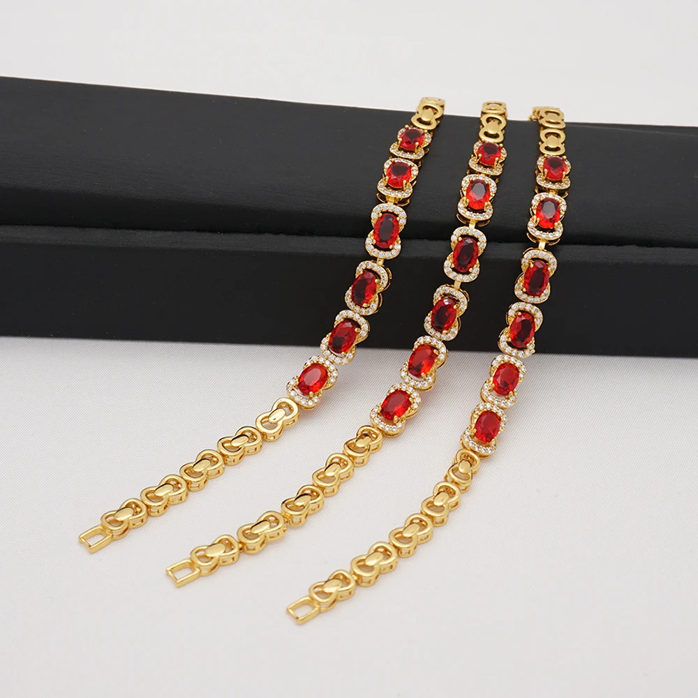 Модные Золотые римские женские браслеты с кристаллами и красным камнем, циркониевые браслеты, подарки, женский браслет Harajuku, свадебные браслеты, подарки