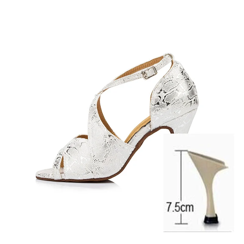 Наташа; обувь на высоком каблуке для взрослых; национальный стандарт; обувь для латинских танцев - Цвет: White 7.5CM