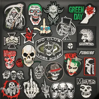 

Punk Skull Patches Badges Stirpes for Clothes Embroidered Patches Iron on Stickers for Jacket Jeans Decoration DIY Applique