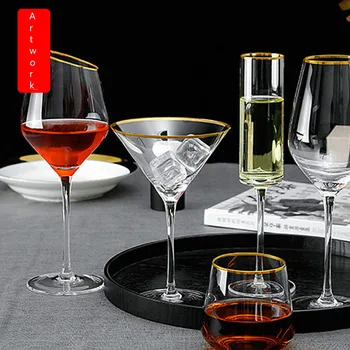 

180-490Ml Noble Gold Foil Red Wine Glass Champagne Cup Artificial Blown Goblet Bordeaux Martini Cocktail Drinking Set