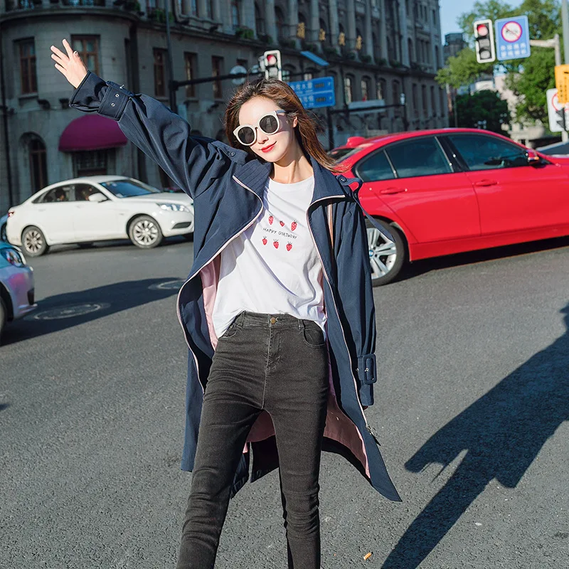 

Slimming Versatile Trend Simple Stand Collar Elegant Trench Coat 2018 Winter Mid-length Slim Fit Cool Long Sleeve