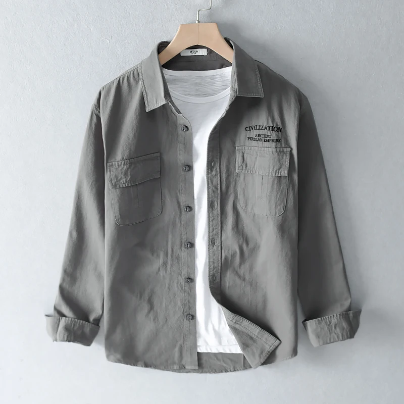 100% Cotton spring casual shirts for men long sleeve brand shirt men fashion solid shirts male comfortable gray shirt mens tops 100% Cotton spring casual shirts for men long sleeve brand shirt men fashion solid shirts male comfortable gray shirt mens tops