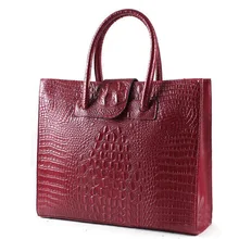 Высококачественная Черная женская сумка с узором «Аллигатор», разделенная кожаная квадратная женская сумка-тоут, деловой портфель, Офисная Женская Сумка-тоут