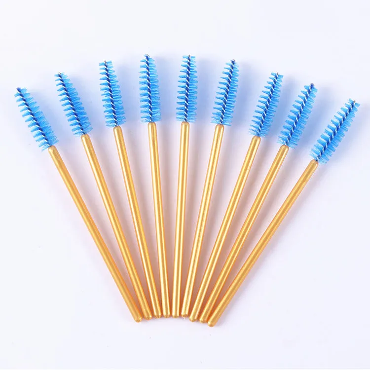 Gold Blue 50PCS 50 шт. мини одноразовые кисти для наращивания ресниц натуральные палочки Аппликатор разноцветные ресницы косметические кисти инструменты для макияжа - Handle Color: Gold Blue 50PCS