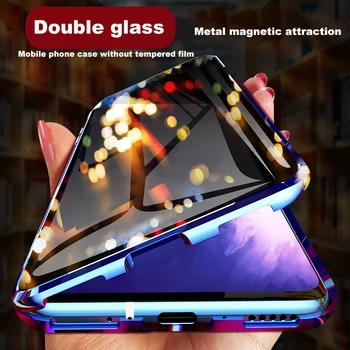 

New Third Generation 360 Full Magnetic Adsorption Metal Hard Back+Front Double 9H Glass Case For Oneplus 7 Pro 6 6T Case Cover