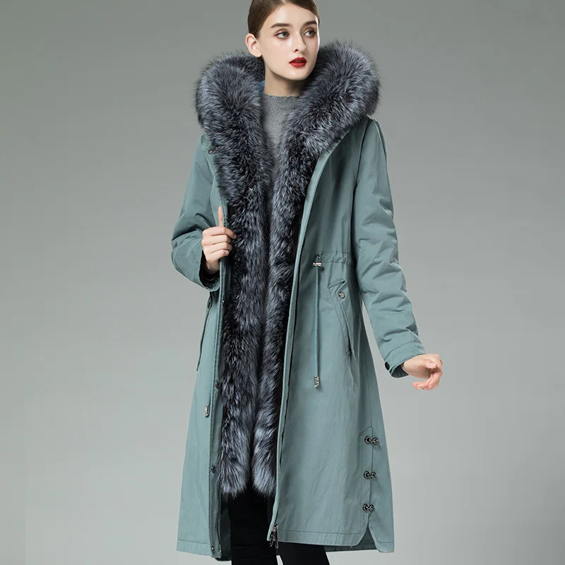 

Rabbit Natural Fur Liner Parka Real Fur Coat 2020 Winter Jacket Women Large Fox Fur Collar Warm Long Trench Coats MY3735 s