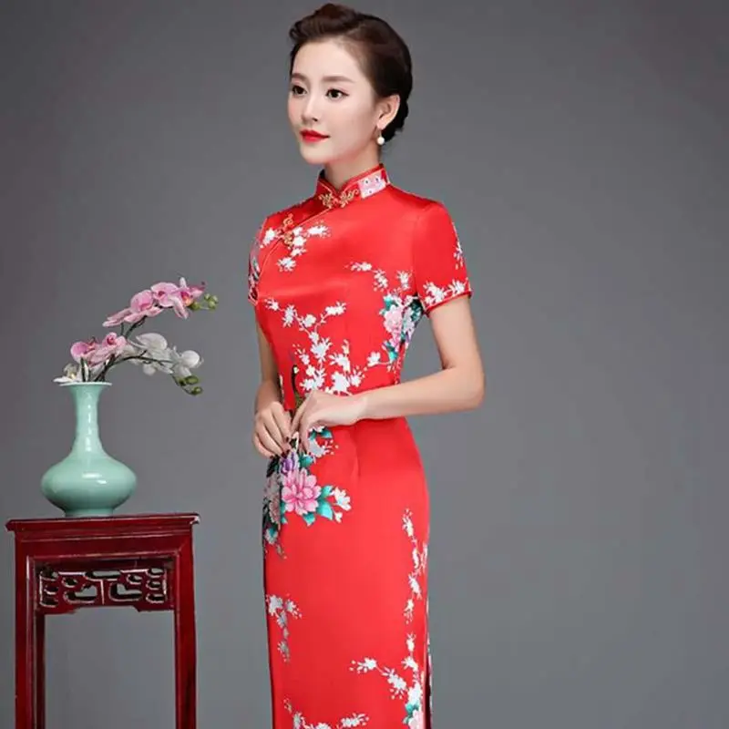 Cheongsam qipao новые женские Искусственные шелковые cheongsam женские сексуальные длинное Ципао китайское банкетное платье большого размера 6XL