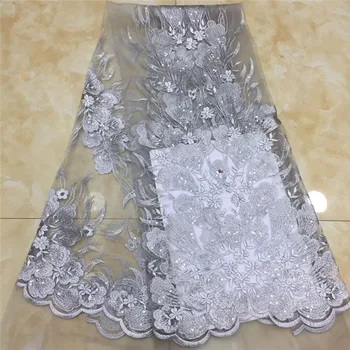 

2020 white African Seuqins Lace Fabric pink Embroidered French Nigerian Lace Fabric High Quality Lace For Party