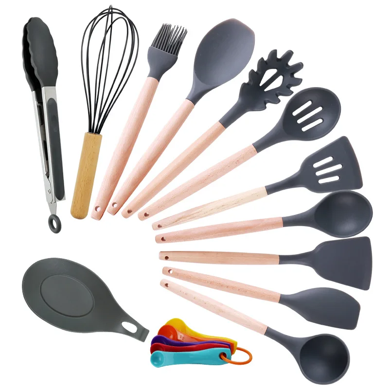 

Factory Direct Selling Large Amount Bargaining Currently Available Silica Gel Wooden Handle 17 Pieces Kitchenware Set Assembly M