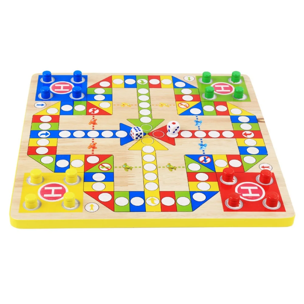 Ludo Board Game Set 2 in 1 Chinese Checkers Wood Board Flying Chess Family Game 