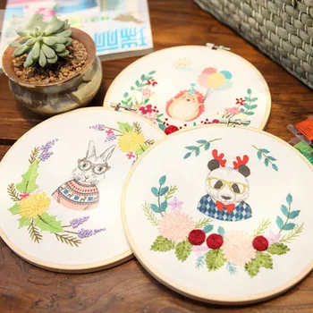 

Cartoon Animal Hand Embroidery DIY Handmade Kit Beginner Embroidery Material Package Including Bamboo Embroidery