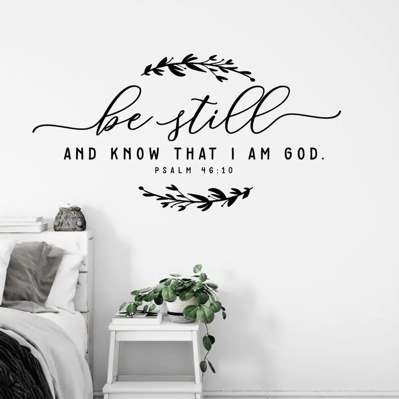 

Christian Bible Wall Sticker Vinyl Be still and know that I am God with wreath - Psalm 46:10 Bedroom Home Decor stickers Z231