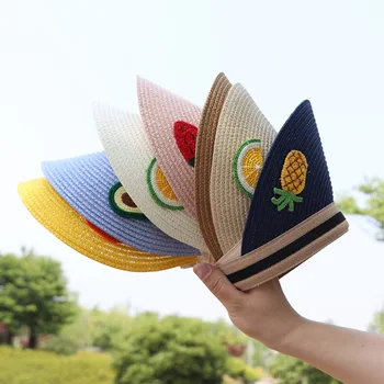 

2020 summer new parent-child children's daisy fruit empty top hat topless avocado straw hat sunscreen sun hat