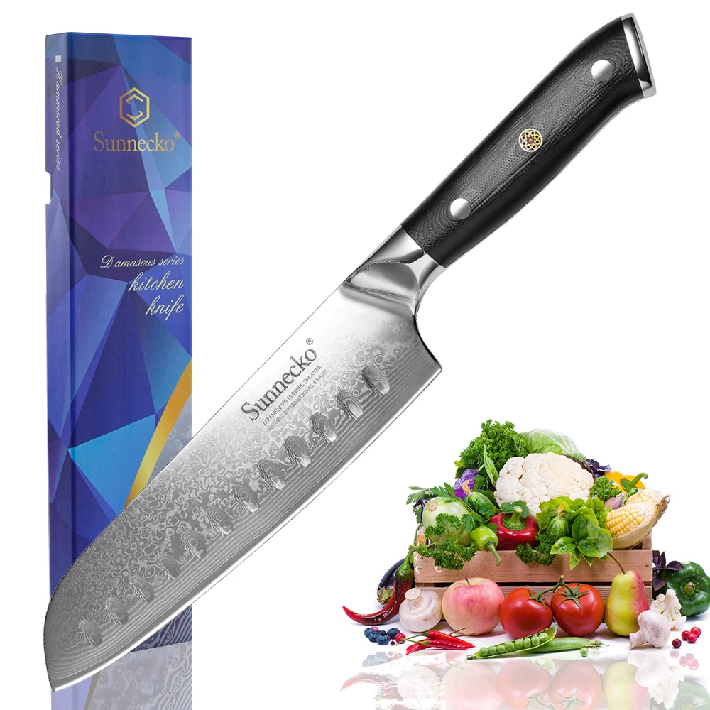 

SUNNECKO 7" inch Santoku Kitchen Knife Japanese VG10 Steel Blade Razor Sharp Damascus Cut Chef's Tool Cooking G10 Handle Knives