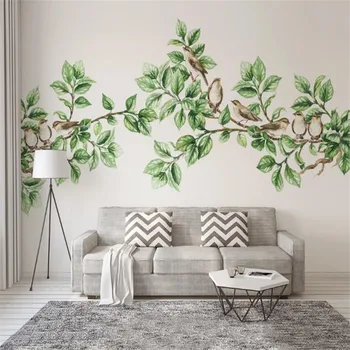 

Large 3D wallpaper mural custom watercolor hand painted small fresh green plants and flowers background wall paper mural