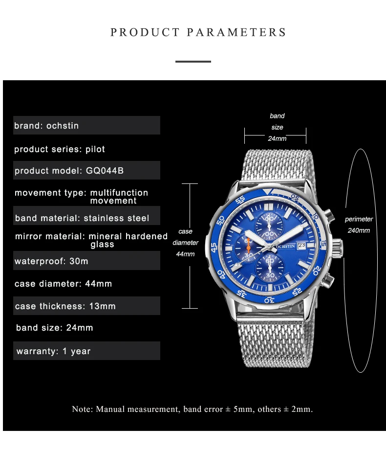 OCHSTIN модные спортивные часы для мужчин из нержавеющей стали с сетчатым ремешком водонепроницаемые кварцевые наручные часы для мужчин Reloj Hombre relogio masculino