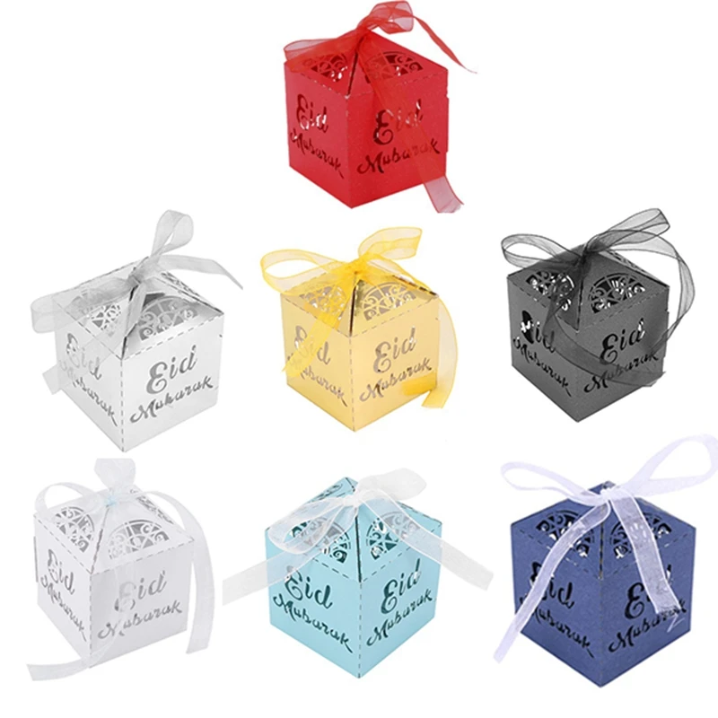 50x Wedding Candy Box Gift Boxes Paper EID Muslim Hollow Bag Event Party Favor 