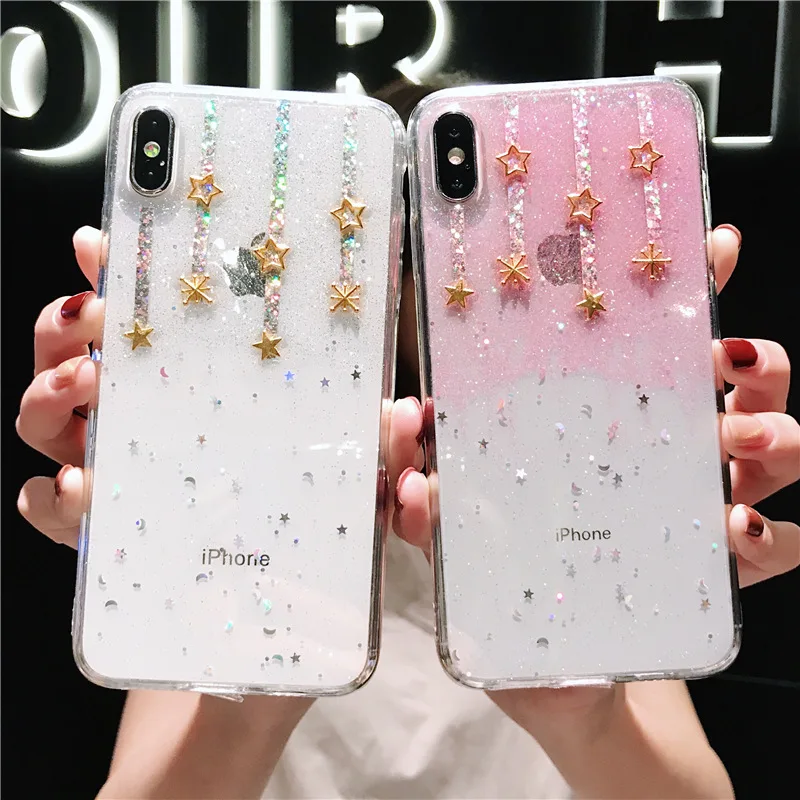 

Clear Glitter Star Cover For iphone XS MAX X 7 8 plus Soft TPU Case Coque Case for iphone 6 s 6s plus cases