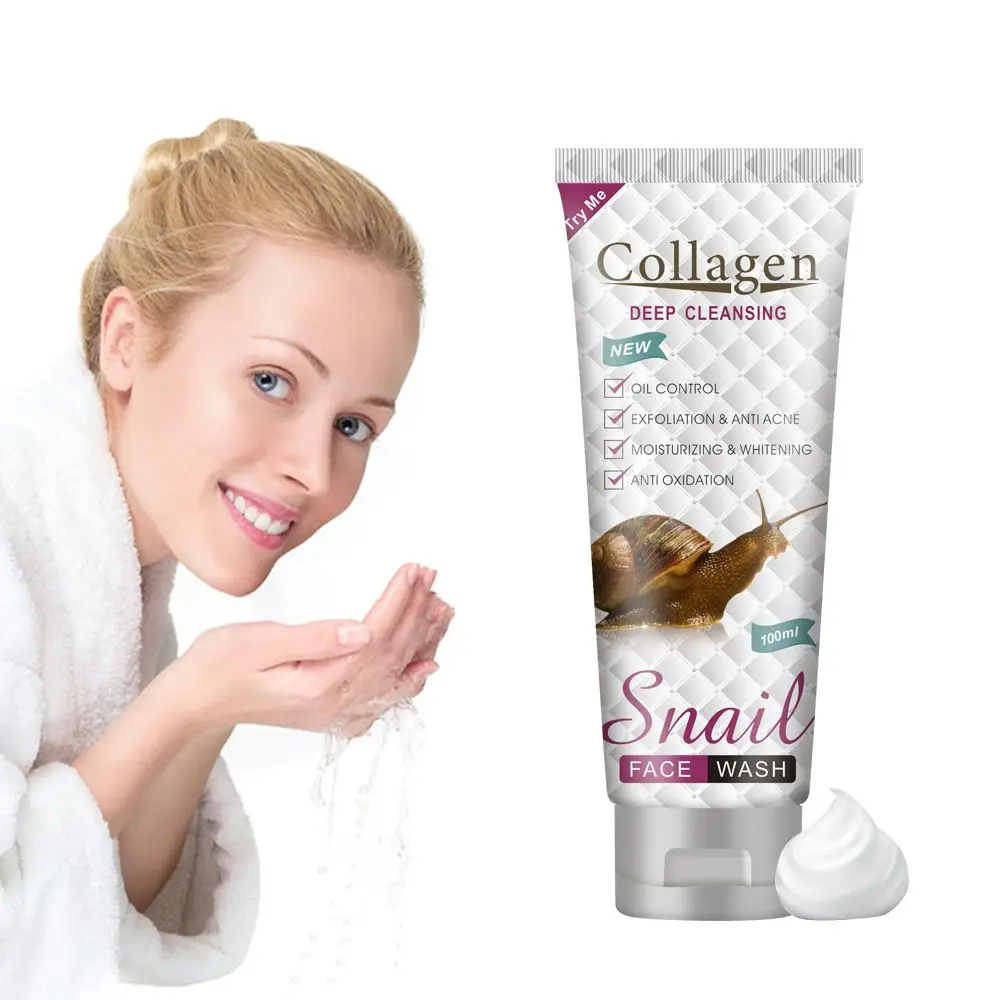 

100ml Collagen Snail Facial Cleanser Black Head Remove Oil-control Deep Cleansing Foam Shrink Pores Whitening Beauty Care Wash