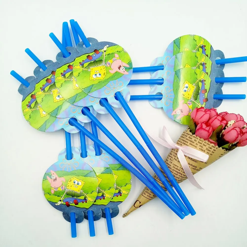 

10pcs/lot Cartoon Straw Pattern SpongeBob Theme Party Decoration Disposable Tableware Drinking Straws Party Supplies 01