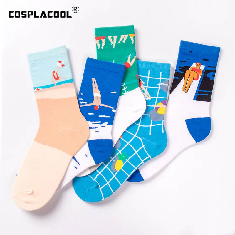 

Harajuku Japan Funny Socks Art Original Personality Beach Cute Socks Women Happy Enjoy Creative Divertidos Skarpetki Crew Sokken