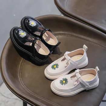

Kids Shoes Girls Princess School Leather Shoes Black White Hollow Breathable Children Party Dress Flat Students Casual Shoes New