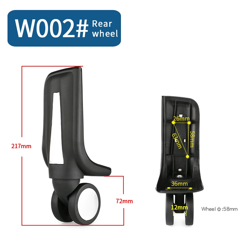 W002(2 Wheels)Rear Сменные колеса для багажа, чемодана, продукт, дорожная сумка, колесики для ремонта, износостойкая тяга, коробка, багажные колеса - Цвет: W002(2 Wheels)Rear
