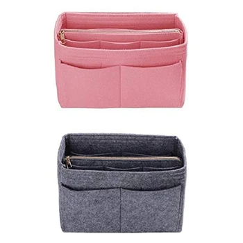

2 Pcs Home Storage Bag Purse Organizer Felt Insert Bag Makeup Organizer Inner Purse L, Grey & Pink