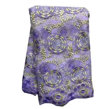 

Latest Lilac African Lace Fabric 2020 High Quality Lace Embroidery French Mesh With Stones Nigerian Lace Fabrics Material