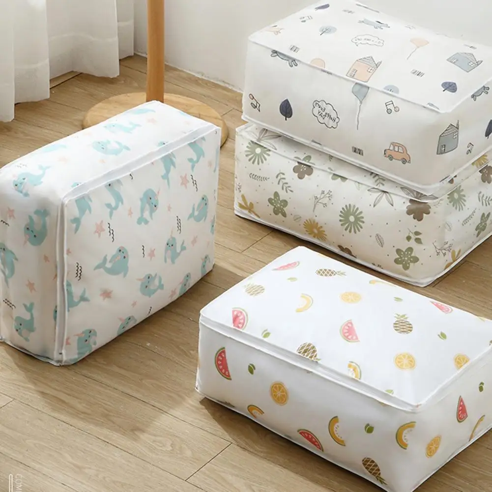 4 Styles Foldable Clothes Quilt Storage Bag Transparent Printed Sweater Organizer Box With Sturdy Zipper Home Finishing Supplies | Дом и сад