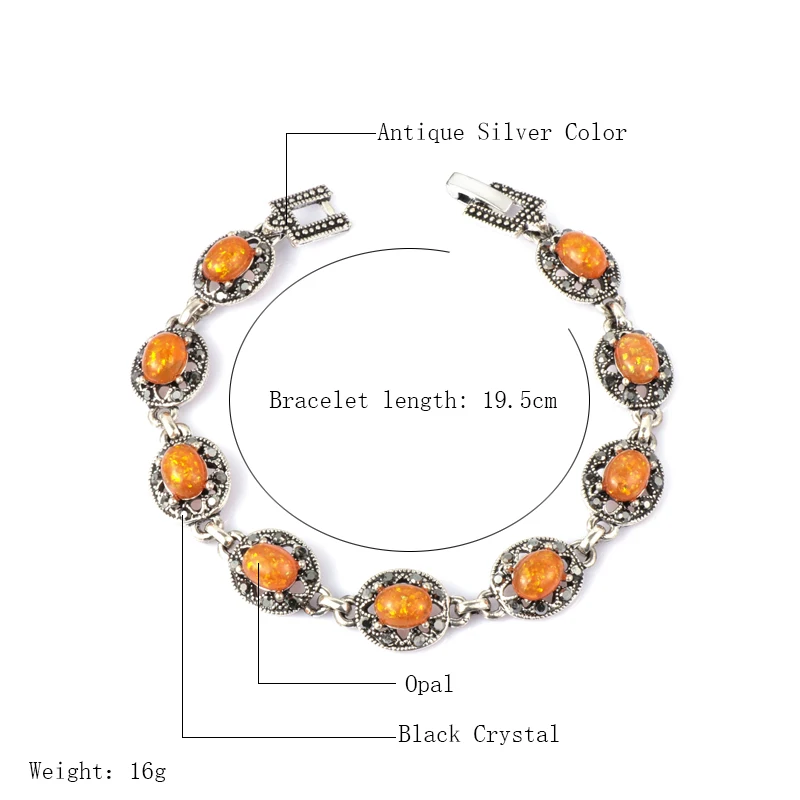 Opal Bracelet Blue Opal Bracelet Vintage Jewelry Tibetan Silver Crystal Bracelets For Women Christmas Party Gift