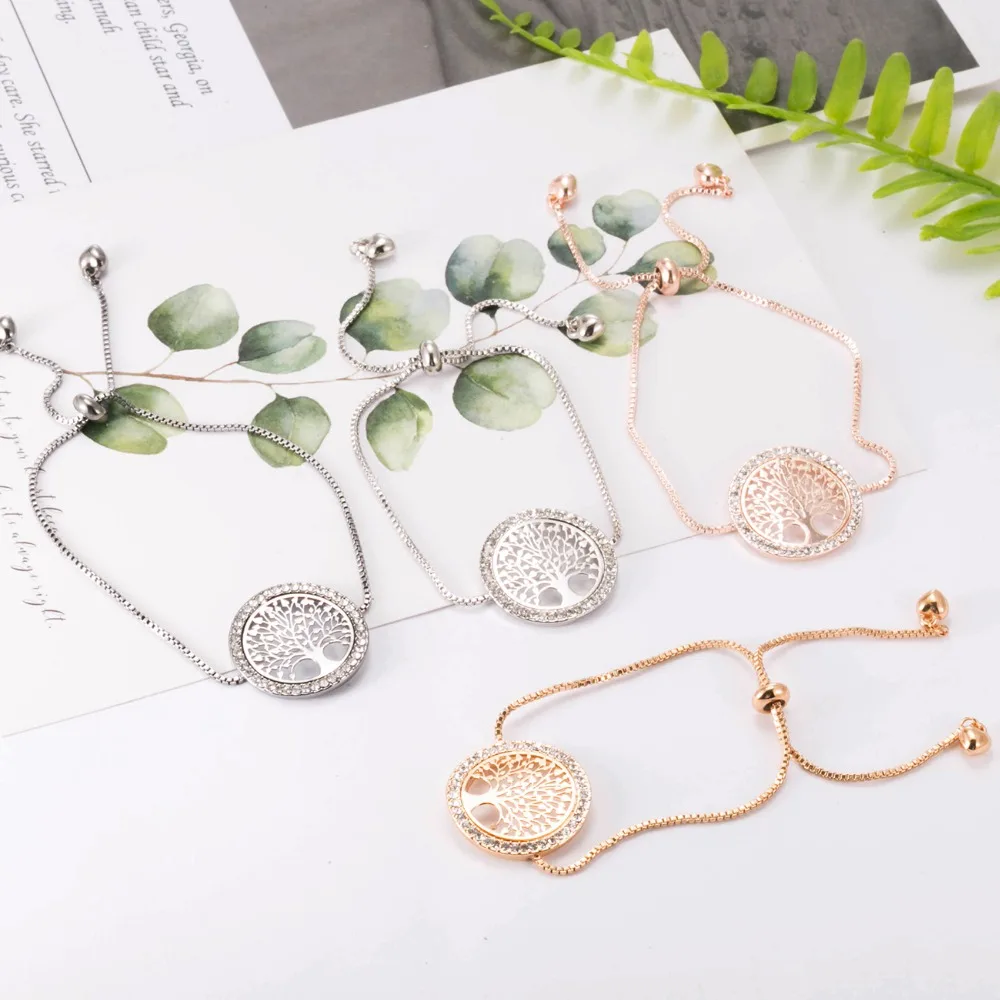 Новые браслеты pulseira mujer moda прозрачные Кристальные золотые браслеты для женщин Дерево жизни регулируемый браслет украшение подарок