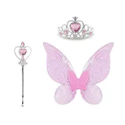 Ailes de papillon pour filles, baguette féerique, ailes et diadème pour enfants, Costume de Performance 3 en 1 pour Partie de pansement fantaisie 