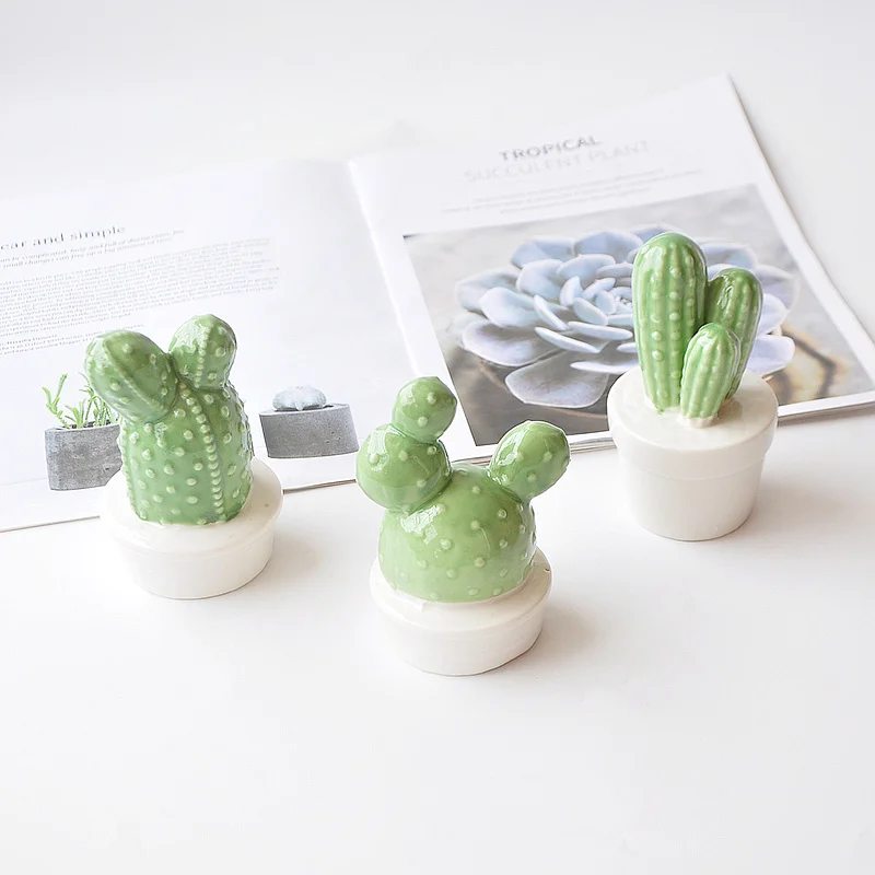 

Creative Ins Nordic Potted Cactus Modeling Ceramic Ornaments Green Plant Decoration Indoor Desktop Decoration Gifts