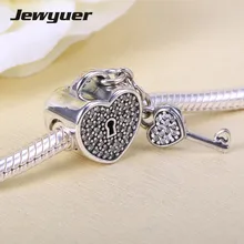 День Святого Валентина серебряный замок любви талисманы 925 пробы серебряные ювелирные изделия Сердце Шарм подходит из бисера браслеты ожерелья DIY BE214