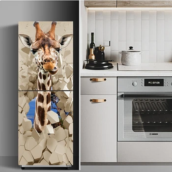 

60x150cm Giraffe Fridge Door Cover Animals 3D Waterproof Self Adhesive Refrigerator Sticker Wrap Wallpaper Kitchen Art Murals