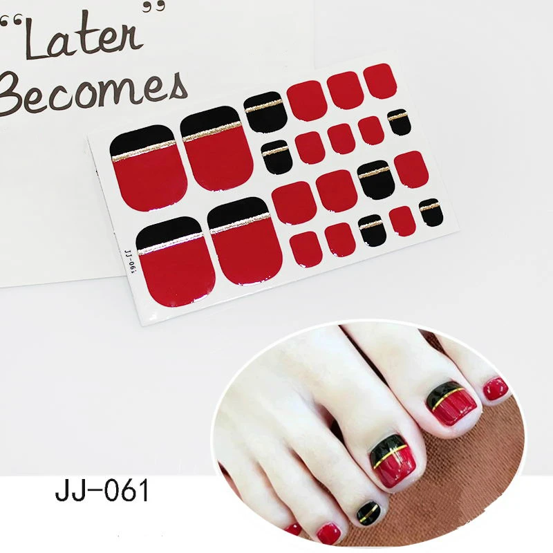 

22tips/sheet Toe Nail Stickers Black White Feet Tips Adhesive Full Cover Waterproof Foot Decals Manicure for Women Drop Shipping