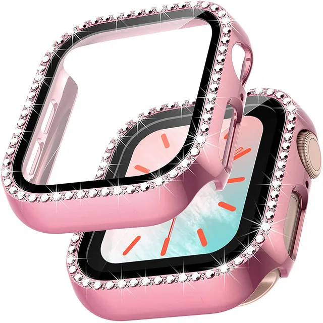 Diamond Bumper Protective Case for Apple Watch Cover Series 7 6 SE 54 38MM 42MM For Iwatch 45mm 41mm 40mm 44mm Apple Watch Case Pink