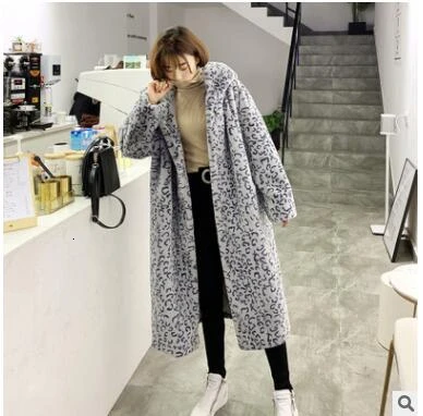 Leopard Пальто из искусственного меха женские новые повседневные толстовки меховые толстые теплые длинные имитация воды Мане куртки свободные зимние пальто женские casaco feminino - Цвет: Leopard